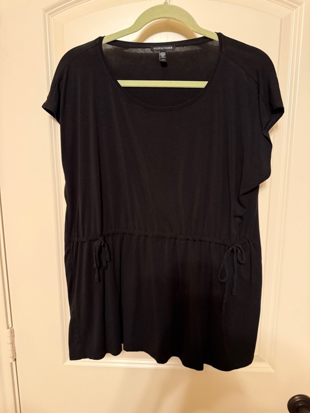 Eileen Fisher Black Short-Sleeve Drawstring Waist Tunic